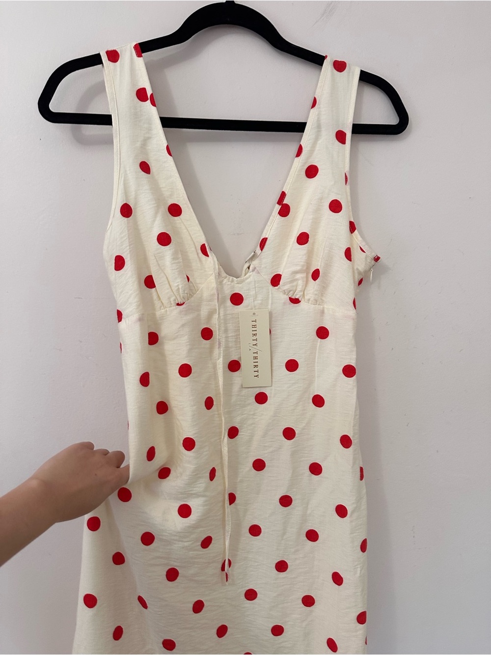 Cream Slip Dress with Red Polka Dots